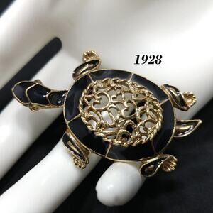 1928 Company Turtle Brooch, Black Enamel Pin